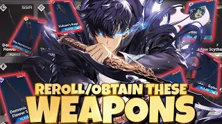 WHICH WEAPONS TO REROLL/RATE UP (DONT SLEEP ON JINWOO WEAPONS) - Solo Leveling Arise