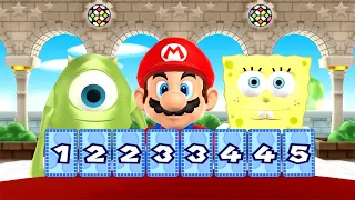 Mario Party 9 Step it up - Luigi Vs Mario Vs Mike Wazowski Vs Spongebob (Master Difficulty)