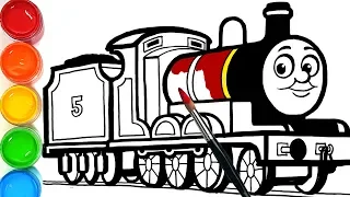 Draw a train James The Red Engine . learn colors easy coloring pages for kids