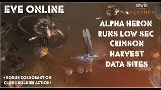 Eve Online Alpha Heron runs Low Sec Crimson Harvest Data  Sites + Gate Camp Update + Clone Soldiers