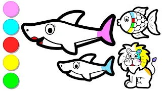 Draw and paint colorful Sharks and two happy friends step by step | Art tips for kids | Toddlers