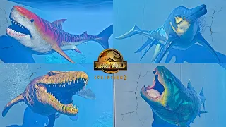 ALL UPDATED MARINE REPTILES AND FISH WALL BREAKING ANIMATIONS IN JURASSIC WORLD EVOLUTION 2