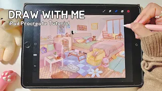 Drawing a cute dream bedroom ˚ ༘♡ Perspective iPad Procreate ✍🏻 DRAW WITH ME ep8 - Tips & Tutorial