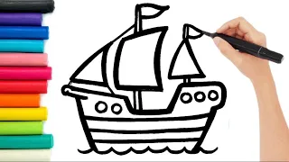 How to Draw a Ship Drawing, Painting, Coloring for Kids and Toddlers | Learn Easy Drawing