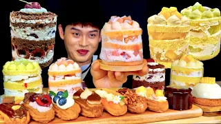 ASMR 생크림 가득 과일케이크 쇼콜라 푸딩 조각케이크 에끌레어 먹방! Fresh Fruit Cream Cakes With Chocolate Pudding Cake MuKbang!