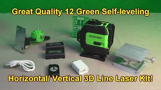 REVIEW BEKOYWOY 12 Green Self-leveling Horizontal & Vertical 3D Line Laser KIT