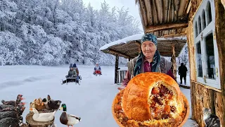 Life in the Snowy Mountains.  Grandmother Prepared Shah-Pilaf and Meatballs with Vegetables.