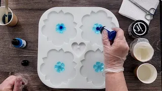 #1601 Beautiful Blue Resin 3D Bloom Coasters