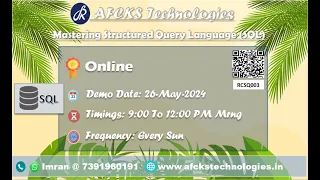 Mastering Structured Query Language (SQL) Demo conducted on 26-May-2024 by Rakesh