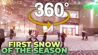 4K 360° NYC : Walking First Snow of the Season (5th Ave, Rockefeller Center, Times Square, Broadway)