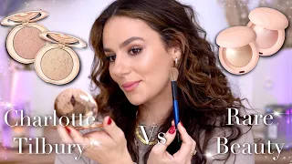 CHARLOTTE TILBURY Glow Glide HIGHLIGHTER Vs RARE BEAUTY Silky Touch HIGHLIGHTER || Tania B Wells