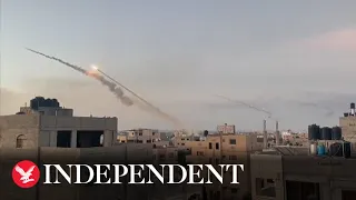 Moment barrage of rockets launched towards Israel from Gaza Strip