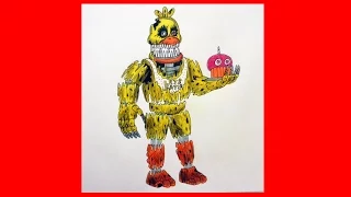 How to draw Nightmare  Chica, five nights at freddy's, Как нарисовать Чику