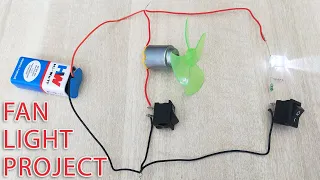 Motor LED connection with 9v battery and switch - Fan Light project tutorial