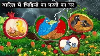 बारिश में चिड़ियों का फलों का घर |Tuni Chidiya Ghar Achi Kahani|Cartoon| Kauwa Chidiya Wala Cartoon