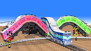 【踏切アニメ】あぶない電車 | 線路の真ん中ででこぼこの線路を走る多くの高速列車🚦 踏切 Fumikiri 3D Railroad Crossing Animation