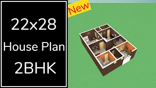 22x28 Home Design || 22x28 House Plan 2BHK || 600 SQFT Ghar Ka Naksha || 3D Small House Design