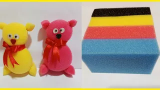 too simple and cute . make a teddy bear out of a dish sponge🐻 بسيط جدا ولطيف اصنع دبدوب من إسفنجة