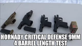 Hornady Critical Defense 9mm 4 barrel length velocity test