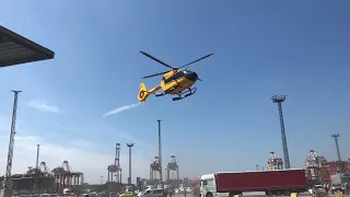 H145 Departing Bremerhaven Docks