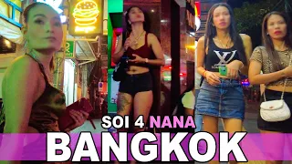 4K 🇹🇭 Bangkok Soi 4 Nana Short Night Walk Onto Sukhumvit Road - Thailand September 2023