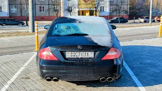 Mercedes CLS 219 5.0 v8  -10°C cold start & exhaust. Холодный запуск зимой.