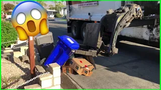 Struggling Garbage Truck Can't Handle Small Blue Bins 😱 | Garbage Truck Fail