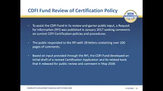 CDFI Certification Application Overview