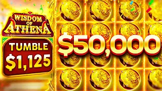 BIGGEST TUMBLE EVER!!.. $50,000+ WIN On WISDOM OF ATHENA?!.. ★ TOP 5 RECORD WINS OF THE WEEK!