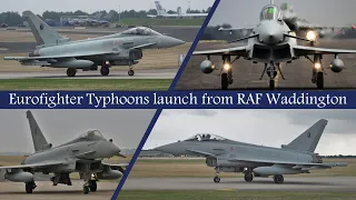 [4K] Multiple Eurofighter Typhoons launch from RAF Waddington