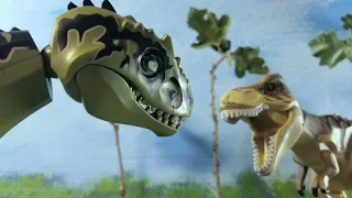 Spoilers! Lego Giganotosaurus vs T-Rex first encounter Jurassic World Dominion stop motion