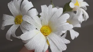 Ромашки из гофрированной бумаги / DIY Crepe Paper Flower chamomile