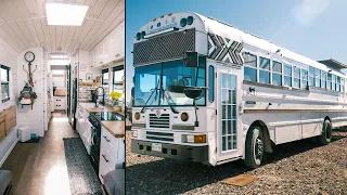 Family's School Bus Turned Tiny House w/ 18" Roof Raise