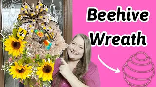 No Fray Deco Mesh Beehive Wreath ~ Dollar Tree Beehive Wreath Form ~ Spring Wreath DIY