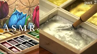 【ASMR】レトロな顔彩セットでお花の水彩画を描くpart 2🌷Watercolor Painting with Retro Paint Box, Tulip flowers