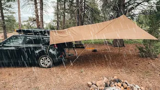 Solo Car Camping during a RAIN Storm! (Firsttime using the Tarp)