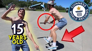 15 Year Old Does Flat World’s First on a Scooter!