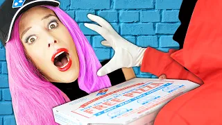 Rebecca Goes Undercover as A Pizza Delivery Girl! How to Sneak Food Anywhere in Hacker Mansion!