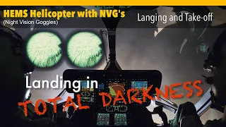 NIGHT VISION Landing and Take-off with HEMS helicopter. Airbus H145 Crew practicing with NVG’s!