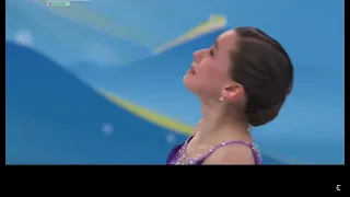 Kamila Valieva crying after a big mistake on the triple axel in Beijing 2022