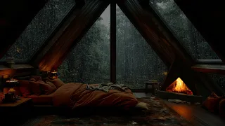 Relaxing Rain and Fireplace by the Window for Deep Sleep and Stress Relief