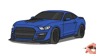 How to draw a FORD MUSTANG SHELBY GT500 2020 / drawing ford mustang gt 500 2021 car