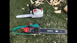 Fierastrau electric Bosch AKE 40 S vs Motofierastrau Stihl MS 193 TC