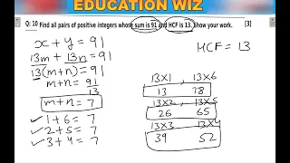 find all pairs of positive integers whose sum is 91 and hcf is 13. show your work. | real numbers