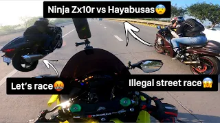 Ninja Zx10r v/s Hayabusa Gen 2 v/s Hayabusa Gen 3 Street Battle😱| Ninja Zx10r Wheelie on Highway 😨