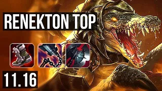 RENEKTON vs GNAR (TOP) | 5/0/5, 2.6M mastery, 500+ games | EUW Master | v11.16