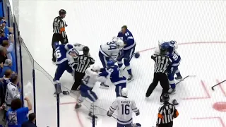 Rielly shoves Point into boards, Stamkos fights Matthews [ENTIRE SEQUENCE] 2022 - 2023 Playoffs