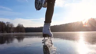 Breathtaking ice. Figure skating on frozen lake