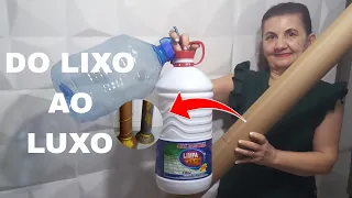 OLHA QUE FIZ COM TUBO DE PAPELÃO E GARRAFAS PLÁSTICAS/DO LIXO AO LUXO.By Socorro Rodrigues#diy