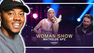 AMERICAN REACTS To Mathilde SPZ - Woman Show - LIVE (Melodi Grand Prix 2024, Semi-Final 1)